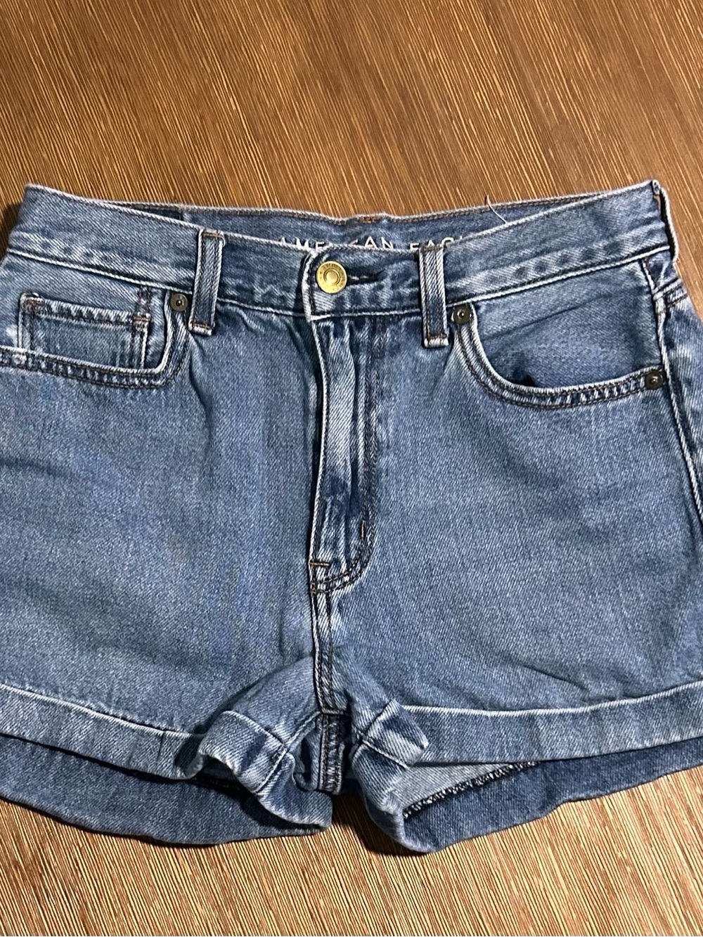 American Eagle Outfitters Blue High-Rise Cuffed Denim Shorts